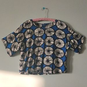 Blue Graphic Print Boxy Crop Top